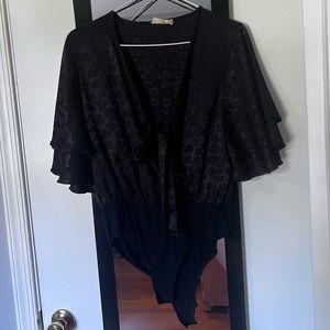 Altar’d State Black Leopard Satin Bodysuit
